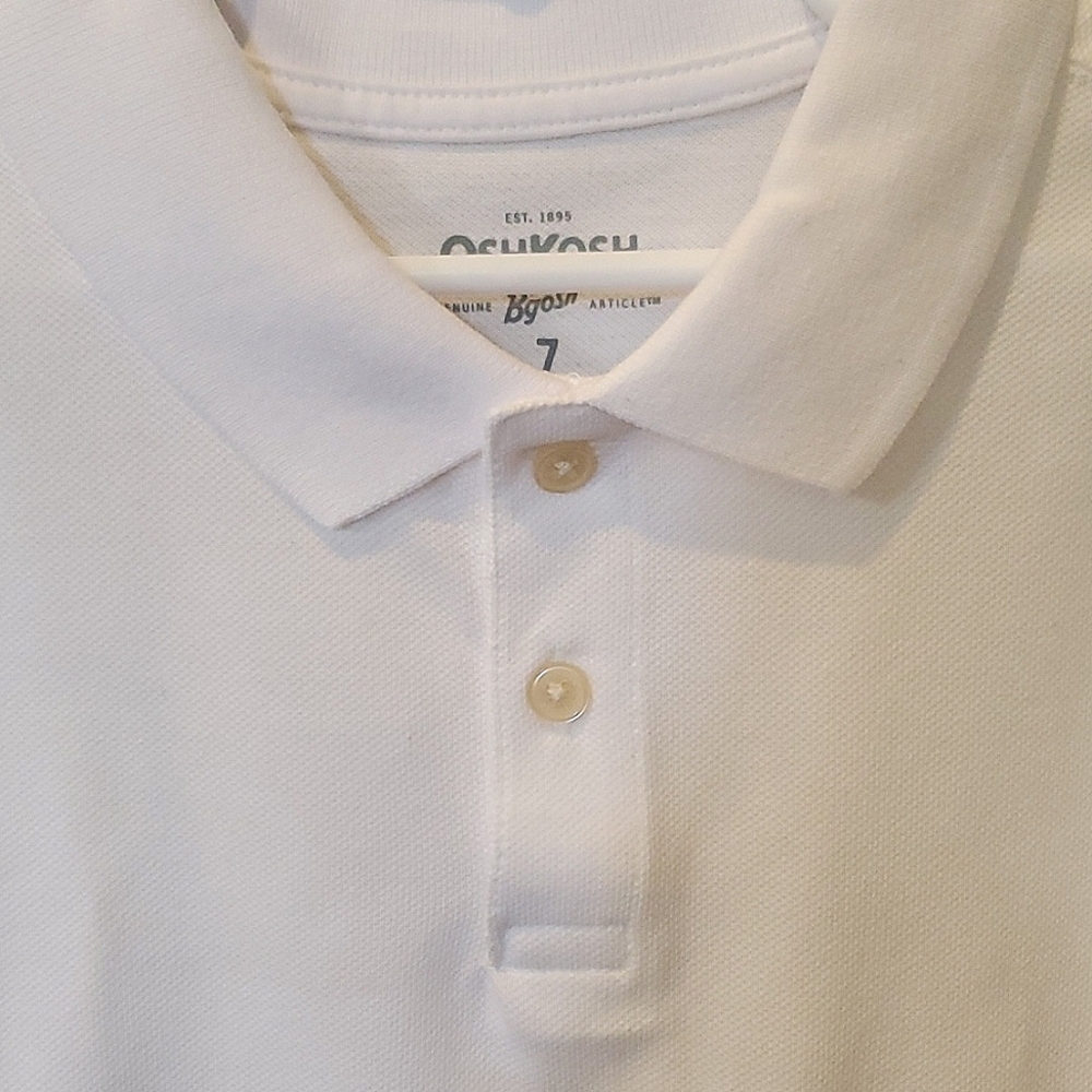 NWT New OshKosh B'gosh White Two Button Polo Shirt Kid's Size 7 - Picture 4 of 6
